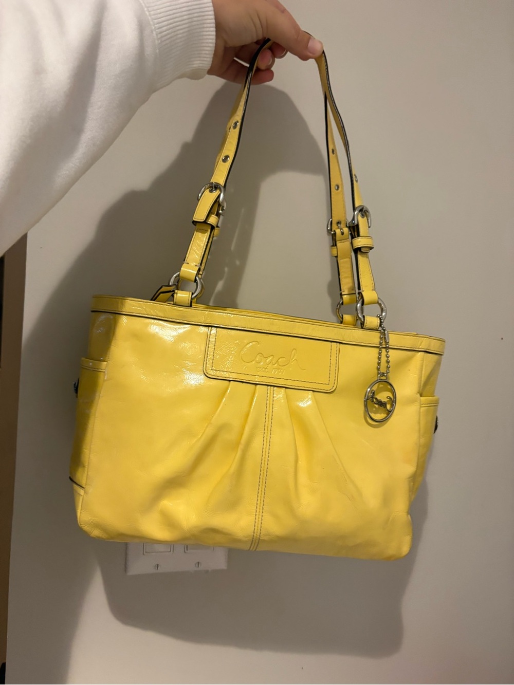 Coach Bright Yellow Leather Shoulder Tote with Signature Charm